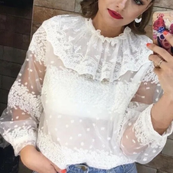 🦋 Bloggers Favorite 🦋 NWT Zara Women Ruffled Blouse Ecru - Picture 9 of 16